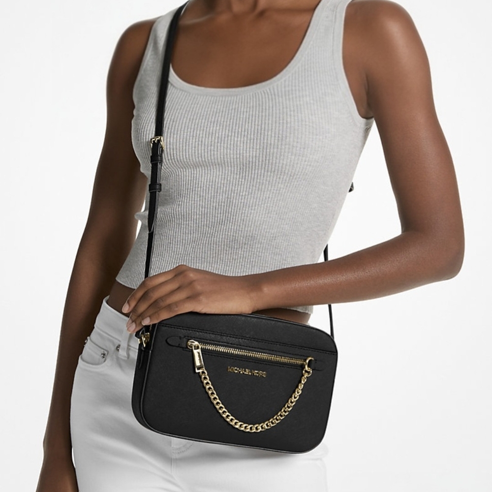 Michael Kors Black Crossbody with Gold Chain Accent